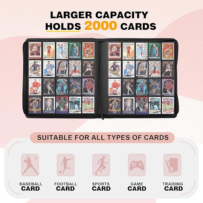 20-Pocket Card Binder, Trading Card Binder Holds 2000 Cards, Premium Zippered - Image 4
