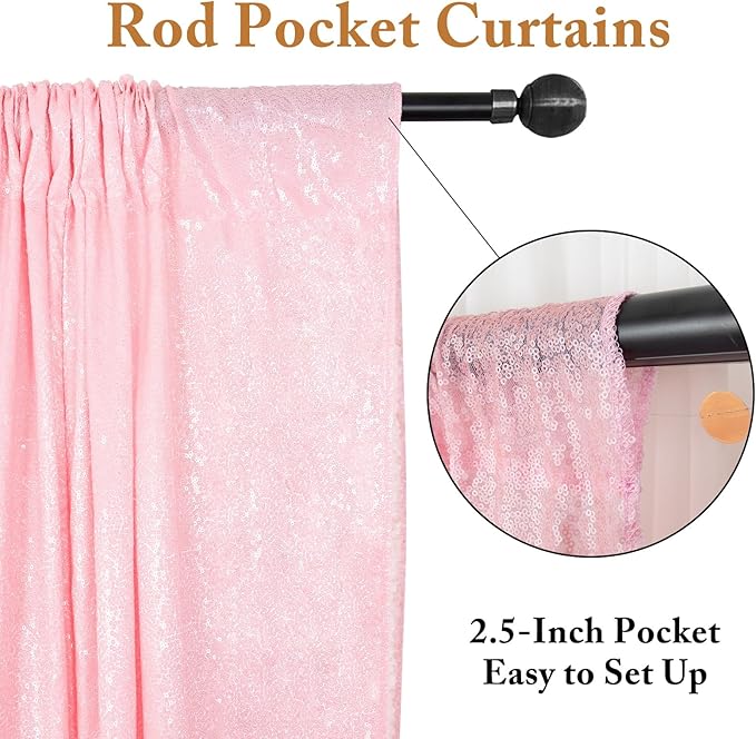 ShiDianYi Baby Pink Sequin Backdrop Curtains 2 Pieces 4FTX10FT Pink Backdrop - Image 3