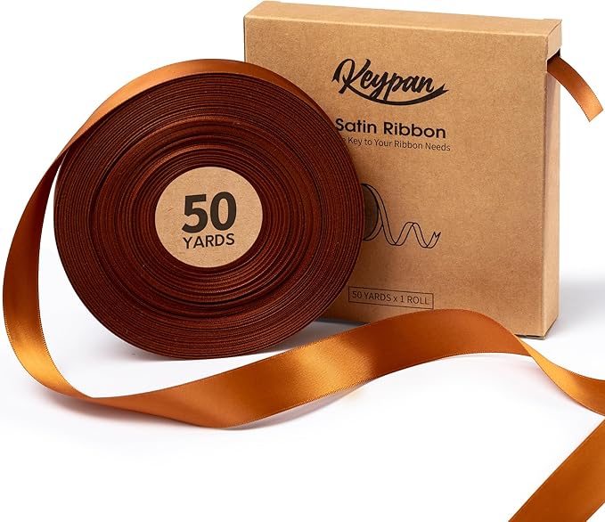 Copper Satin Ribbon 7/8 Inch x 50 Yards Double-Faced Polyester Ribbons by Keypan