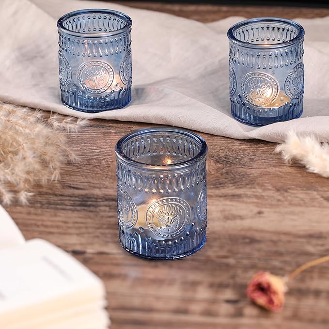 24 Pcs Blue Votive Candle Holders, Glass Tealight Candle Holders - Image 6