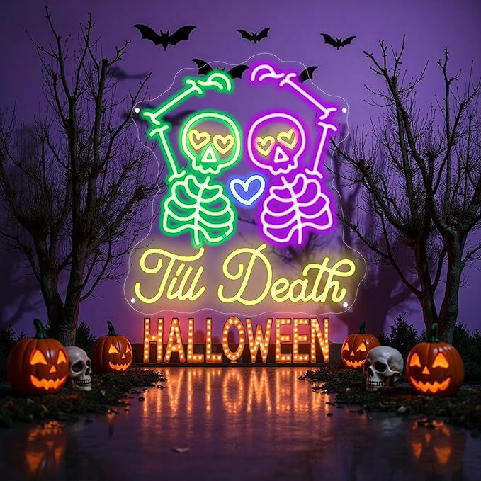Skull Till Death Neon Sign, Halloween Wall Sign, Horror Decor Wall Skull Neon by Mingxigo