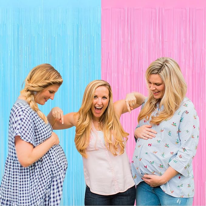 4 Pack 3.2Ft x 6.6Ft Pink Blue Fringe Curtain Backdrop, Metallic Tinsel Foil - Image 4