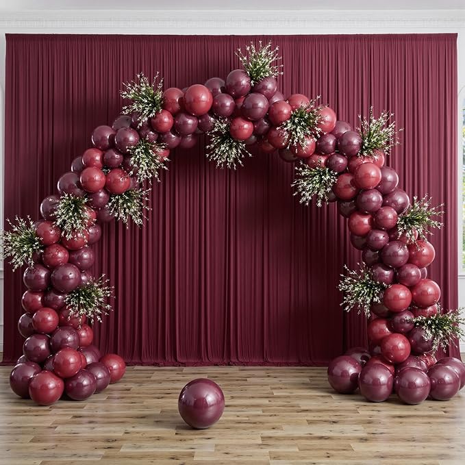 30 ft x 10 ft Wrinkle Free Maroon Backdrop Curtain - Image 2