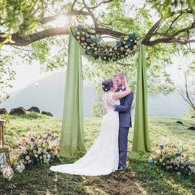 2 Panels Ceiling Drapes Wedding Arch Draping Fabric Sage Green Sheer Drapes - Image 2