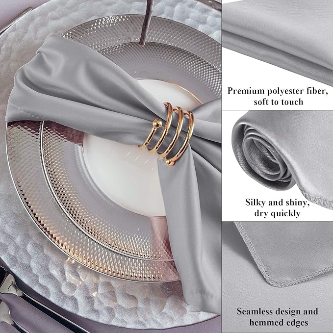 Aneco 24 Pieces Satin Napkin Square 20 x 20 Inches Dinner Napkins Weddings - Image 3