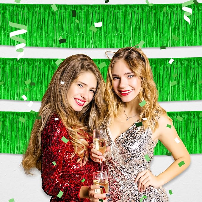 6 Pack 10 Feet Green Foil Fringe Garland Metallic Tinsel Streamers Banner Wall - Image 5