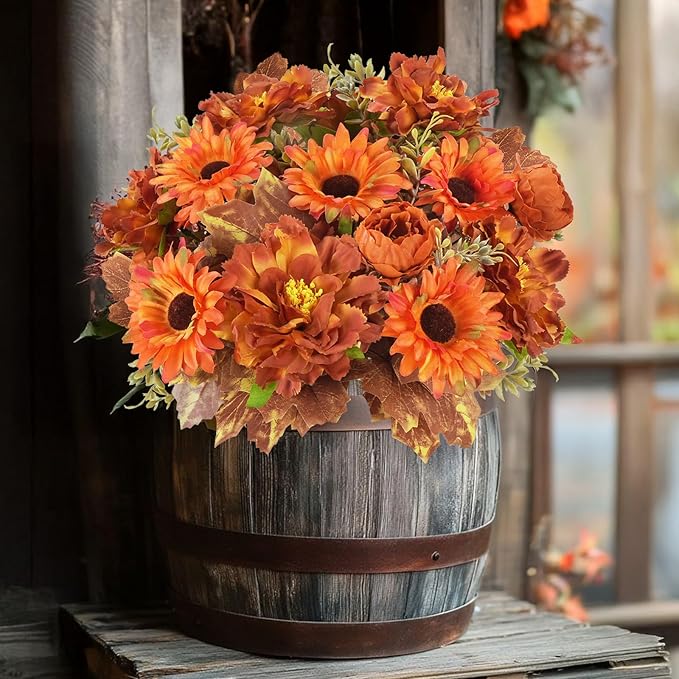 6 Pcs Fall Flowers Artificial for Decoration Silk Burnt Orange Flowers Fall - Image 4