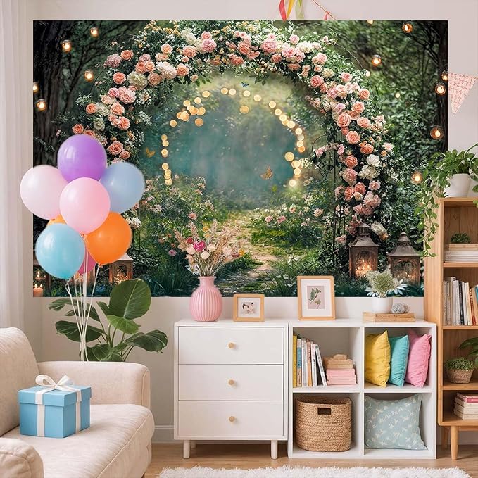 20x10ft Enchanted Forest Wedding Photography Backdrop Wonderland Roses Fairy - Image 4