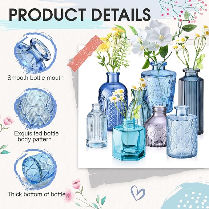 Yaomiao 30 Pcs Vases Bulk Colored Flower Glass Vases Bud Vintage Colored Glass - Image 4