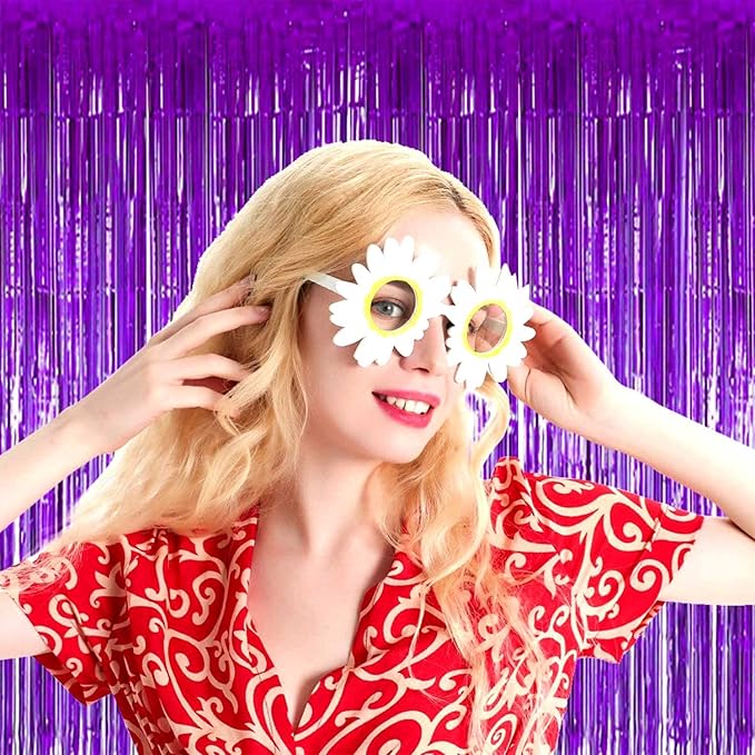 4 Pack Purple Foil Fringe Curtain Backdrop, 3.28Ft x 8.2Ft Metallic Tinsel Foil - Image 3