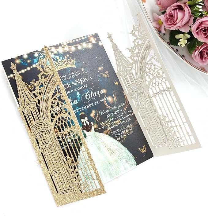 20PCS Laser Cut Wedding Invitations, Wedding Invitation Card Pocket, Quince - Image 3
