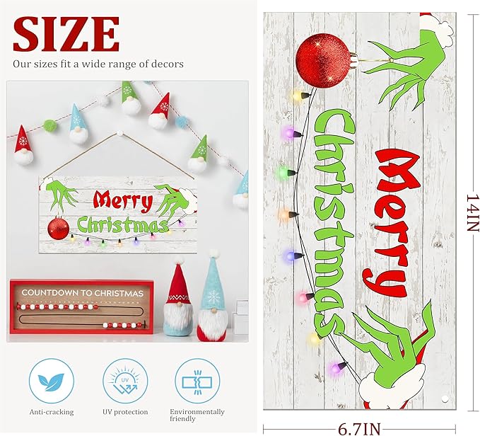 Merry Christmas Hanging Door Sign, Crazy Funny Green Festive Wooden Wall - Image 4