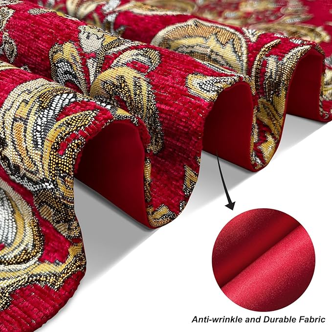Burgundy Chenille Table Runner Embellished Jacquard - Image 6