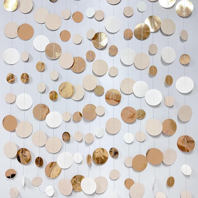 Champagne Gold Party Decorations Circle Dots Garland Gold Neutral Nude Neutral - Image 3