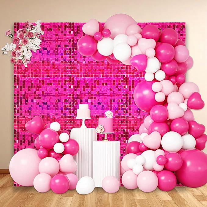 24PCS Fuchsia Shimmer Wall Backdrop, Laser Square Sequin Photo Backdrops Panel - Image 5