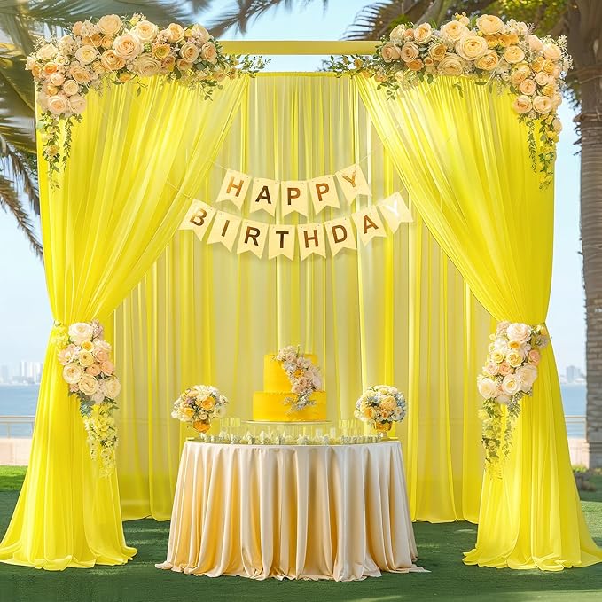 10ft x 10ft Yellow Backdrop Curtain Drapes, Wrinkle-Free Sheer Chiffon Fabric - Image 7