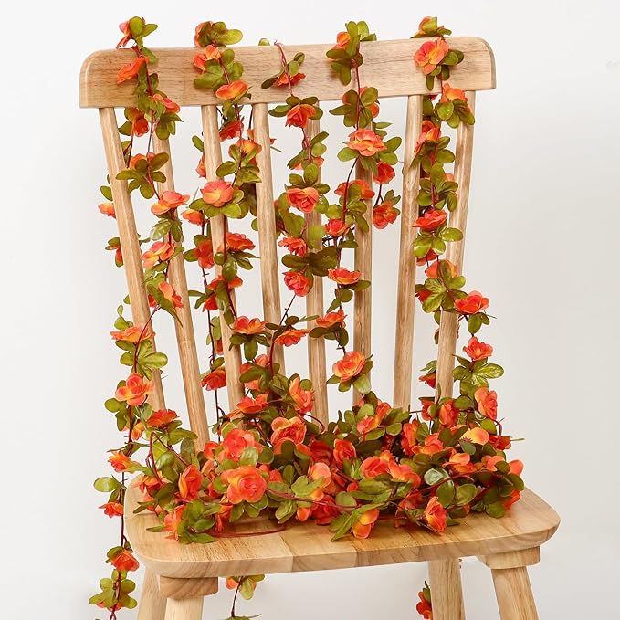 KHOYIME 5 Pack 40 FT Artificial Fall Flower Garland, Fake Orange Roses Vines - Image 5