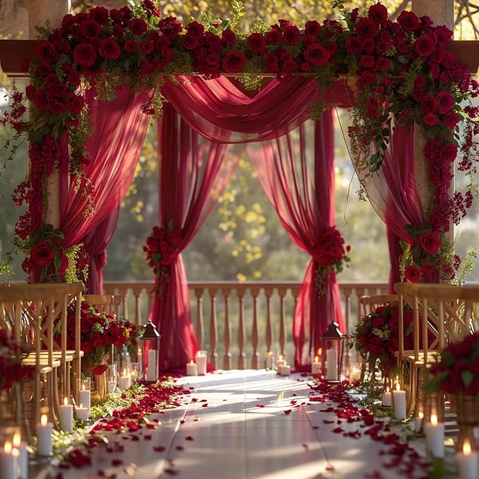 PARTISKY Wedding Arch Draping Fabric, 2 Panels Burgundy Sheer Backdrop Curtain - Image 6