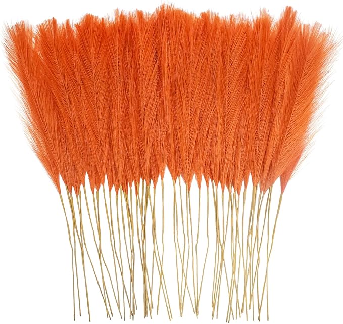 50pcs Burnt Orange Faux Pampas Grass Decor, 21.6" Short Artificial Fall Pompous by ObbsieDirect