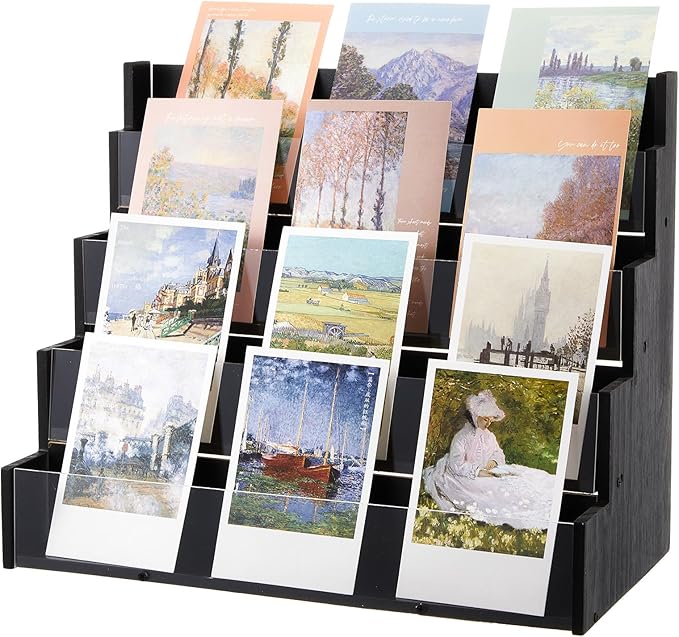 4 Tier Greeting Card Display Stand Black Bamboo and Acrylic Sticker Display by Yuntau