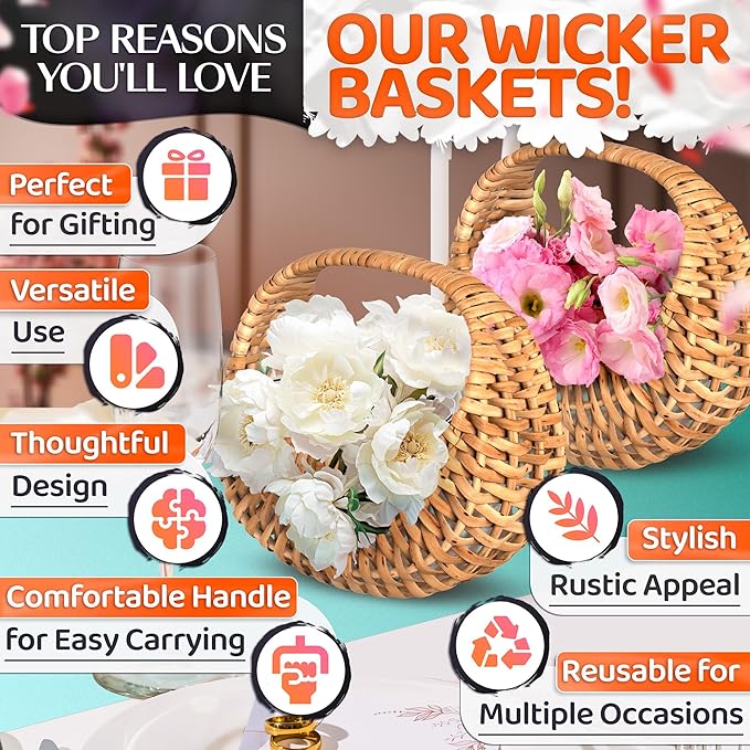 Small Flower Girl Basket Set of 2 – Small Wicker Basket - Image 4