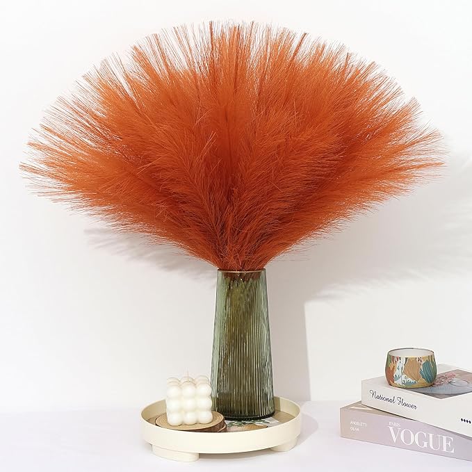 Orange Pampas Grass Decor 30 Pcs 21.7 Inch Faux Pampas Grass Bulk Artificial by Unknown
