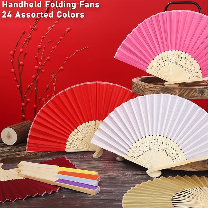 URATOT 48 Pieces Folding Fans Silk Bamboo Folding Fans Handheld Fans - Image 3