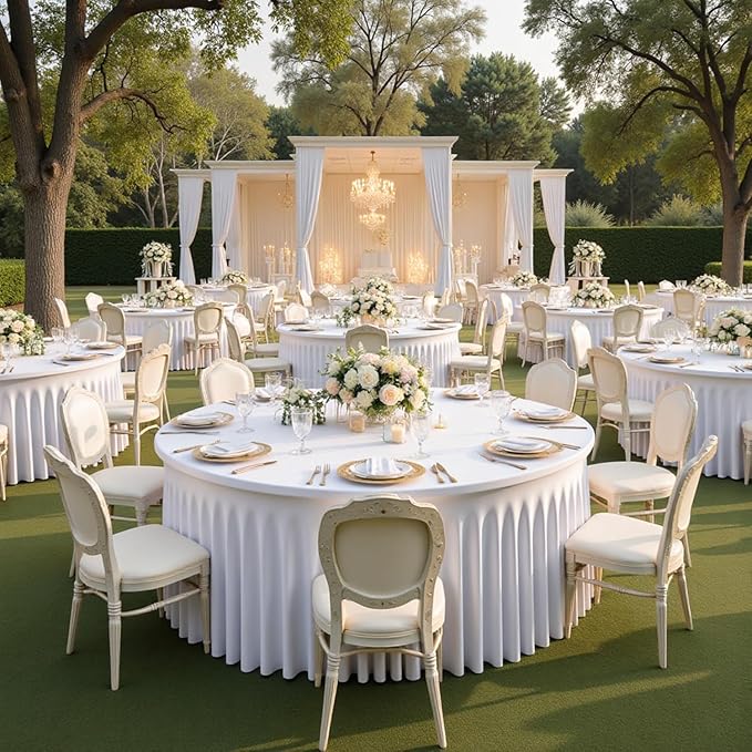4 pk White Round Spandex Tablecloth - Image 9