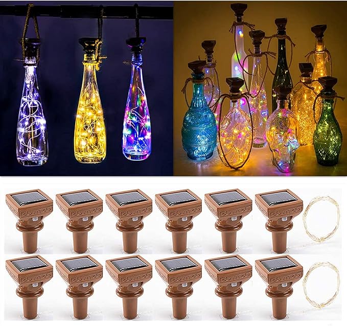 YJFWAL Upgraded 12 Pack Solar Wine Bottle Lights, 20 LEDs Waterproof Copper by YJFWAL