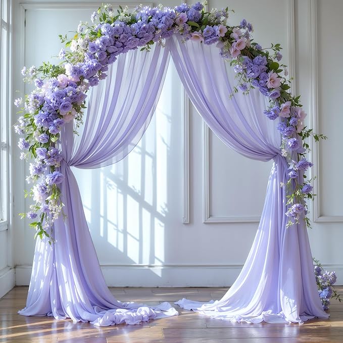 Wedding Arch Draping Fabric, 1 Panel 18FT Purple Sheer Chiffon Curtain Drapes 6 - Image 8