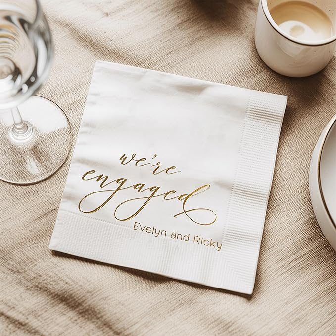 Luxury Personalized Engagement Napkins, We're Engaged, Custom Cocktail Napkins - Image 5
