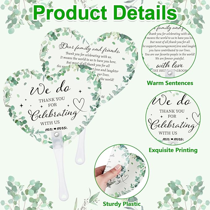60Pcs Wedding Fan Gifts for Guests Greenery Handheld Fan - Image 3