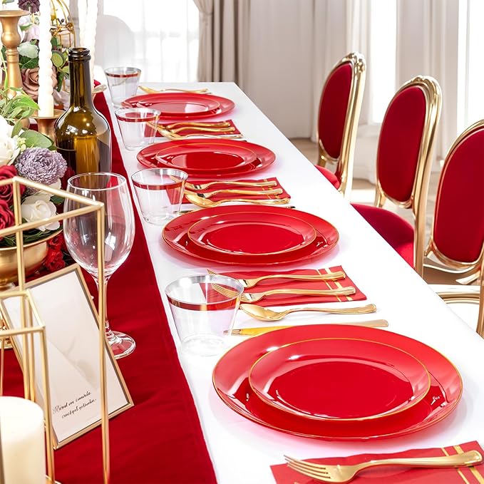 NOCCUR 350PCS Red Plastic Plates - Image 6