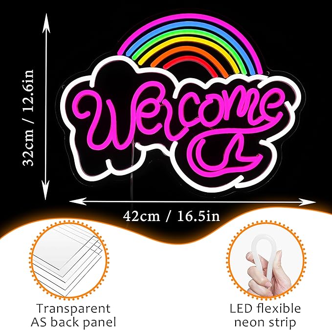 LISIGNVE Rainbow Welcome Neon Sign Cloud Light Up Sign Welcome Led Sign Rainbow - Image 3
