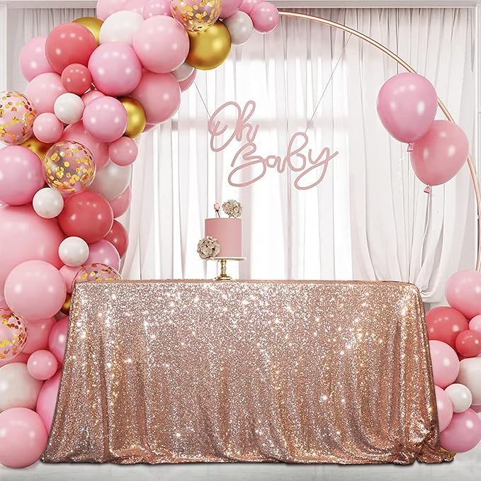 SquarePie Sequin Tablecloth 50 x 72 Inch Rose Gold Sparkly Table Cloth - Image 2