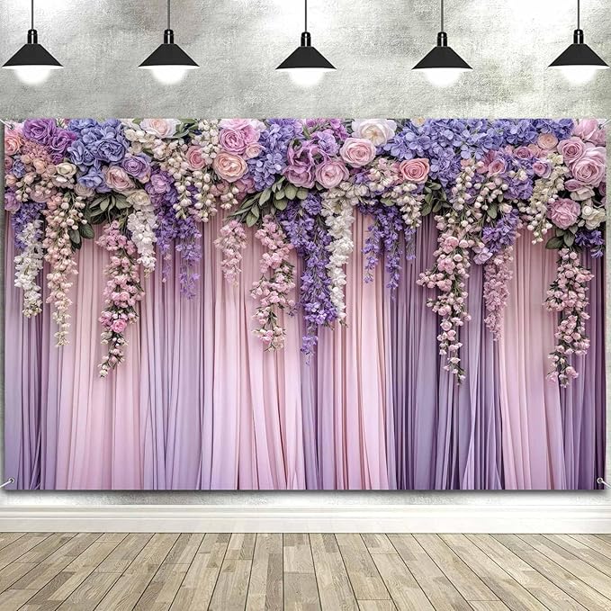 10x10ft Purple Flower Wedding Photography Backdrop Lavender Floral Wedding - Image 5