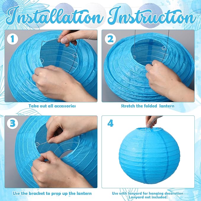Riakrum 16 Pcs Blue and White Paper Lanterns Birthday Party Decorations Mixed - Image 2