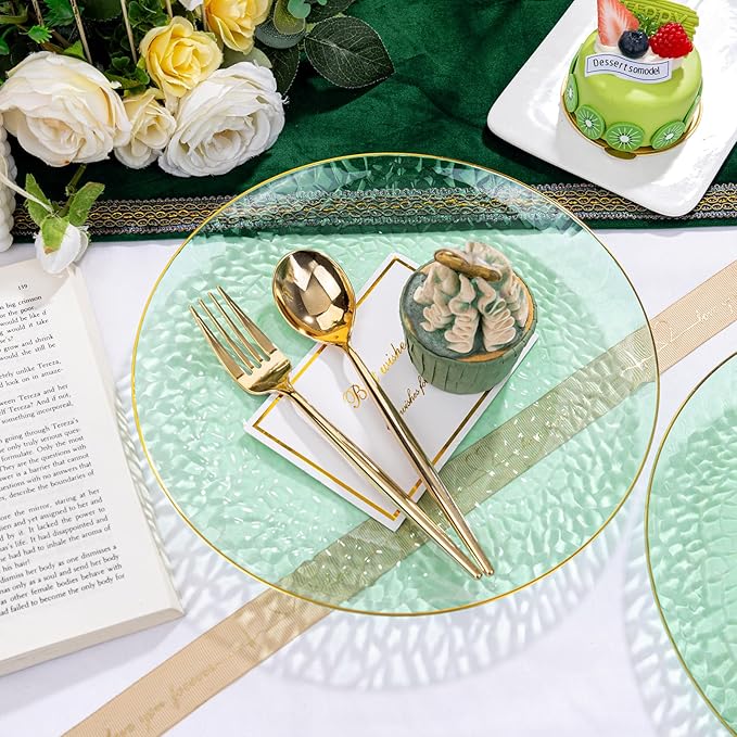 Rubtlamp 100 Pcs Green And Gold Plastic Plates - Image 4