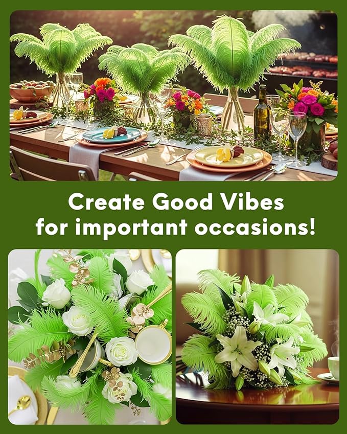 NEWONG 30pcs Fruit Green Ostrich Feathers Natural Bulk 11-14inch Vase Craft - Image 3