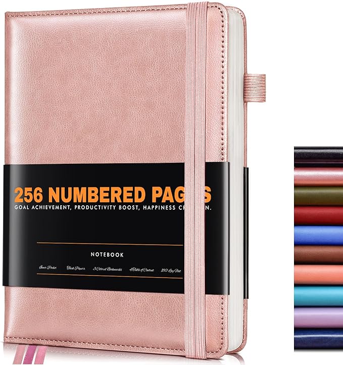 Lined Journal Notebook for Women Men, 256 Numbered Pages Hardcover Leather by Unknown