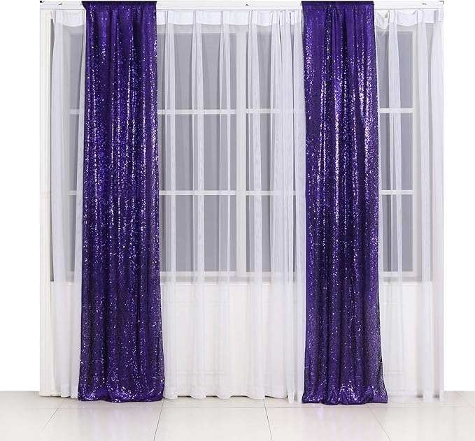 Poise3EHome 2ft x 8ft Purple Sequin Photography Backdrop Curtain 2 Panels - Image 3