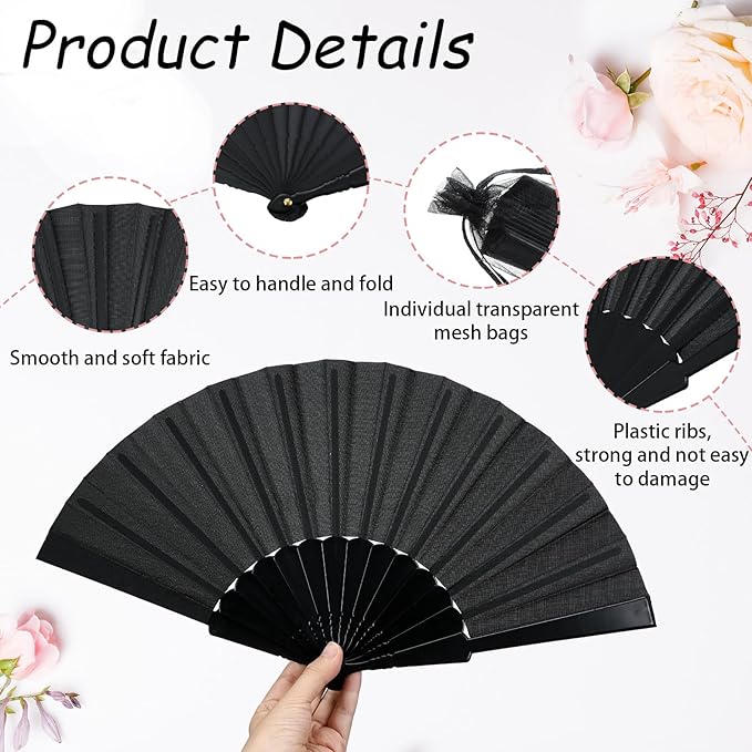 Wenqik 80 Pcs Wedding Folding Hand Fans Bulk Silk Fabric Chinese Handheld - Image 4