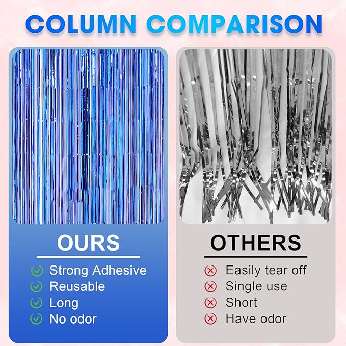 4 Pack Blue Foil Fringe Backdrop Curtains, Tinsel Streamers Birthday Party - Image 5