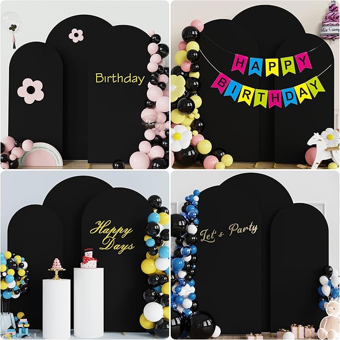 Fomcet Set of 3 Wedding Arch Cover 6FT, 7.2FT Black 2-Sided Round Top Spandex - Image 5