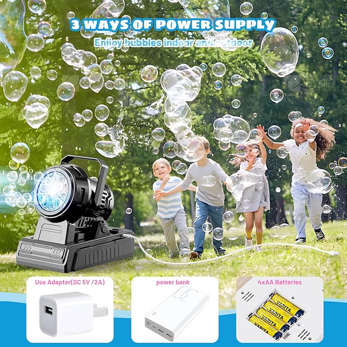 SHCKE Automatic Bubble Machine 10 Holes Bubble Blower, Plug in or Battery - Image 3