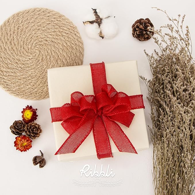 Ribbli Red Burlap Wired Ribbon, 1” Inch x Continuous 20 Yard, Big Bows - Image 3