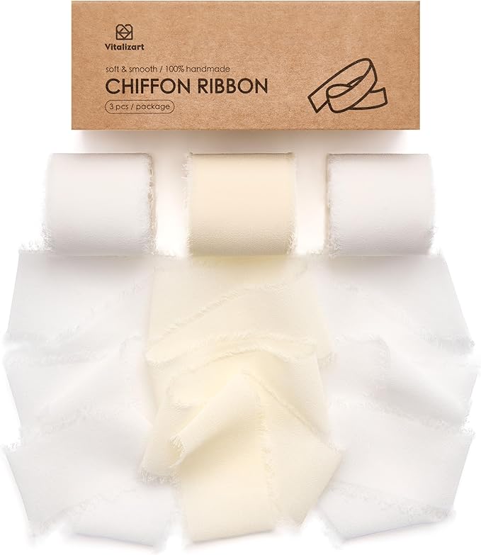 Vitalizart White Handmade Chiffon Silk Ribbon Fringe 1.5" x 21 Yd Frayed Edges by Vitalizart