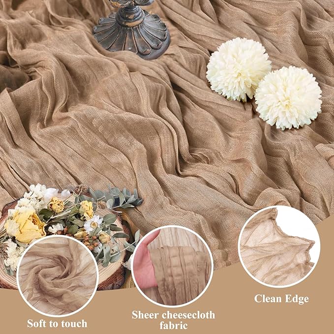 Asee'm 6pcs Cheesecloth Table Runner 120 Inches Long Nude Boho Gauze Cheese - Image 3