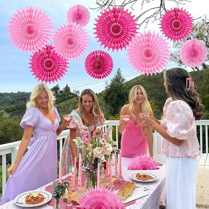 SUNBEAUTY Hanging Honeycomb Paper Fans Hot Pink Party Decorations Fuchsia Pink - Image 7