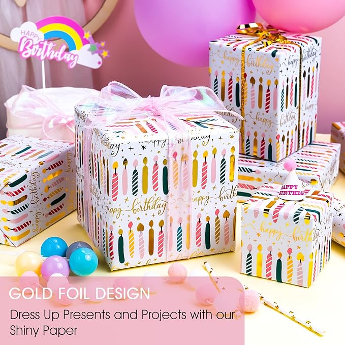 Yarcony Birthday Candle Wrapping Paper Roll - Image 2